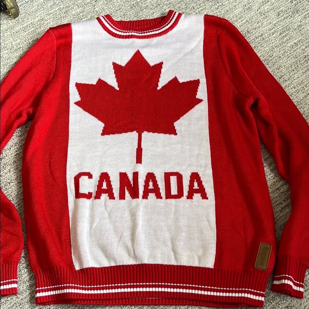 Red and White knit Canada Sweater